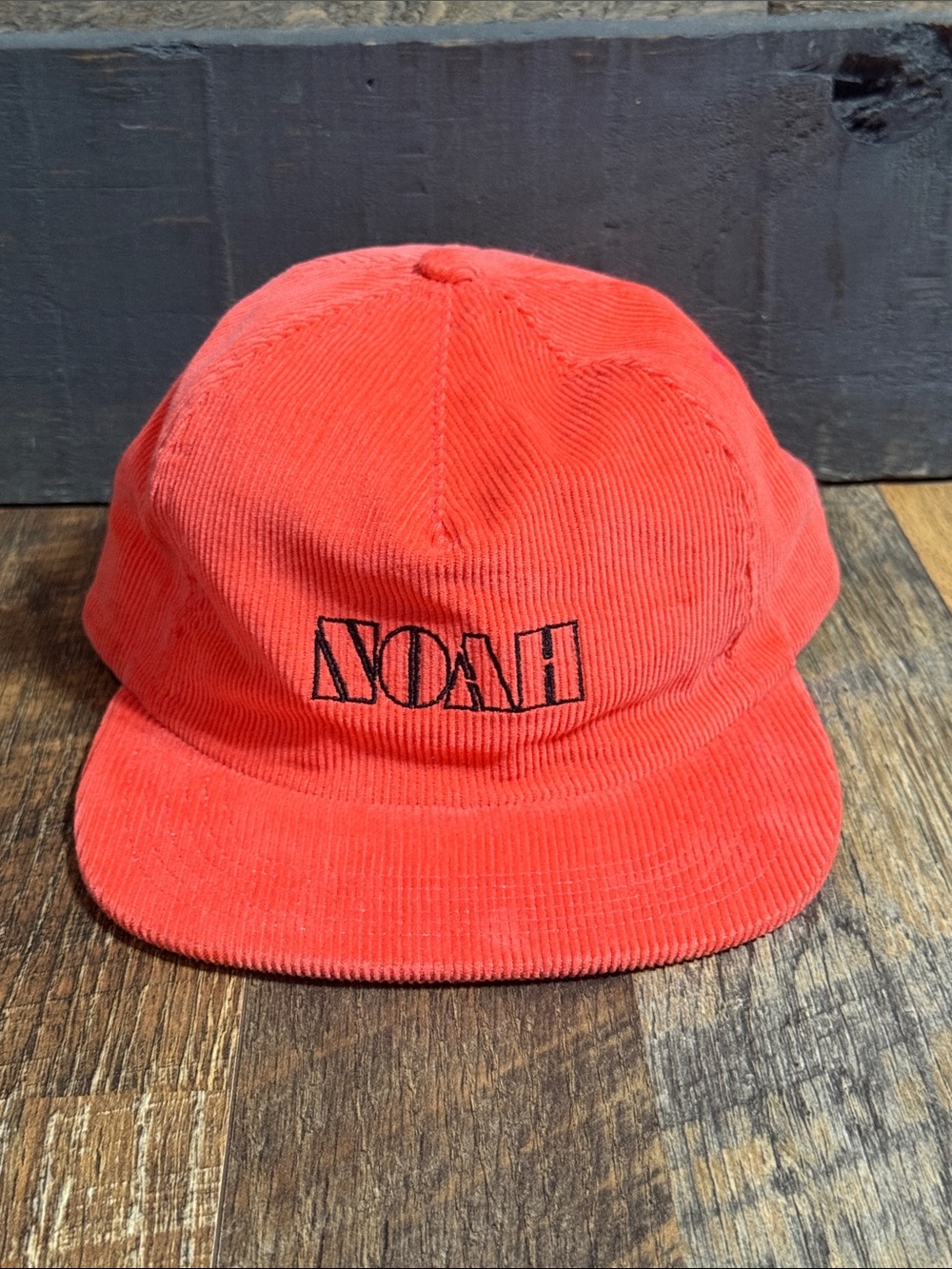 NOAH Made in USA Corduroy Snapback Hat Coral Orange Embroidered Logo